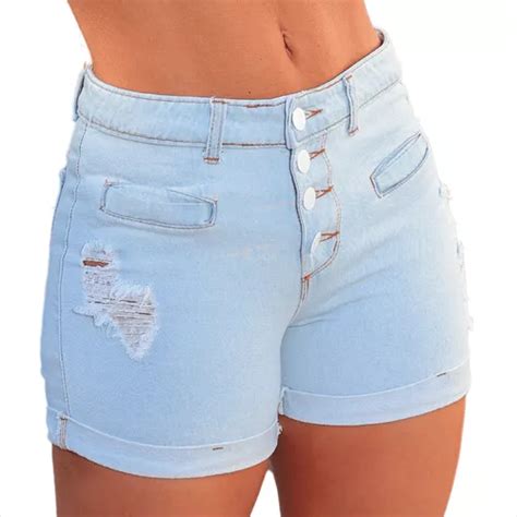 Short Jeans Feminino Cintura Alta Desfiado Curto Rasgado Mercadolivre