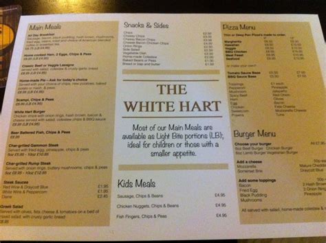 Menu At The White Hart Pub And Bar Cheddar