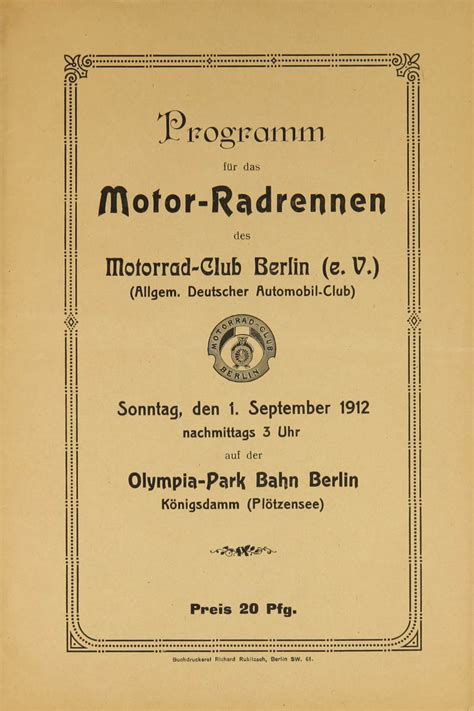 Berlin Olympia Radrennbahn The Motor Racing Programme Covers Project