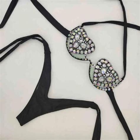 Sexy Women Bikini Set Diamond Swimwear Bling Bathing Suit Rhinestone