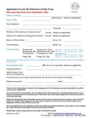 Fillable Online Stcatharinesunderfives Org Application To Join St