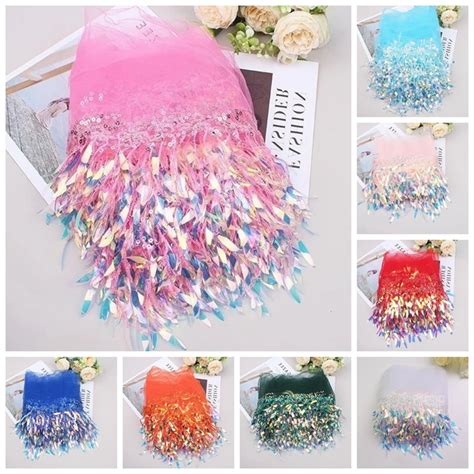 Cm Mesh Tassel Sequins Lace Trim Embroidered Ribbon For Stage