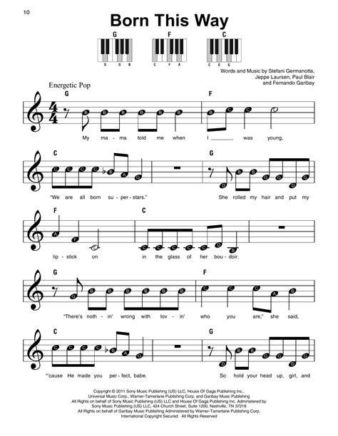 Sheet Music With The Words Born This Way