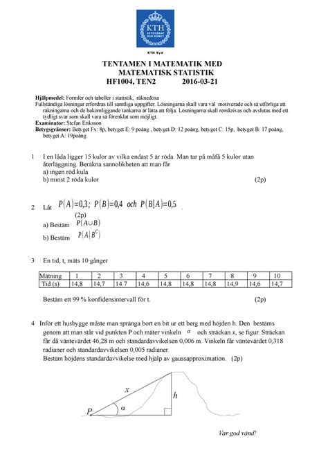 Tenta Mars Fr Gor Och Svar Tentamen I Matematik Med