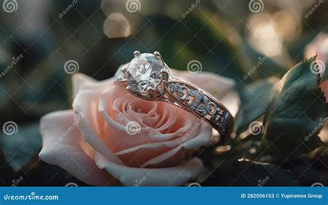 Shiny Gemstone Wedding Ring Symbolizes Love And Elegance In Nature