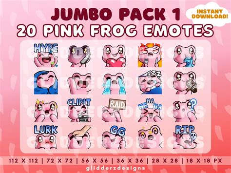 Pink Frog Twitch Emote Jumbo Pack 1 20 Pink Frog Emotes Etsy