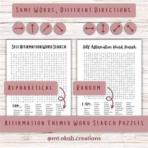 Positive Affirmations Word Search Puzzle Etsy