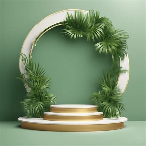 Premium Ai Image Vector White Product Podium With Green Tropical Palm