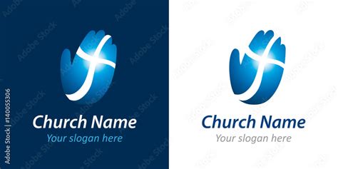 Church vector logo. Hand, palm, praying, shining cross. Christian ...