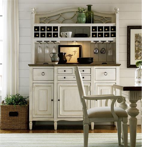 Country-Chic Maple Wood White Kitchen Buffet with Bar Hutch | Zin Home