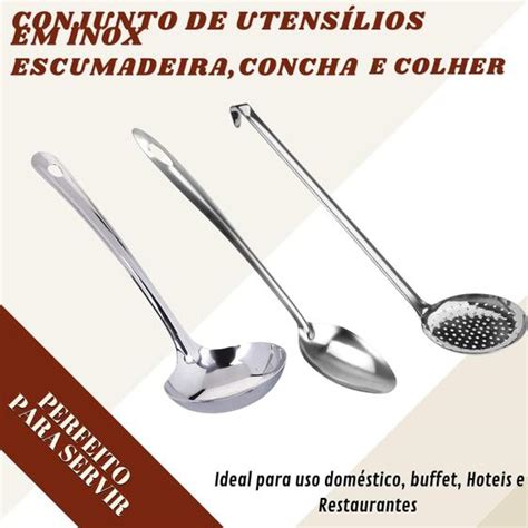 Kit Colher Concha De Feij O E Escumadeira P Arroz Inox Til