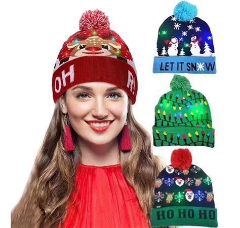 Pack De 2 Gorros Navideños Bordados Con Luces Led Cuotas sin interés