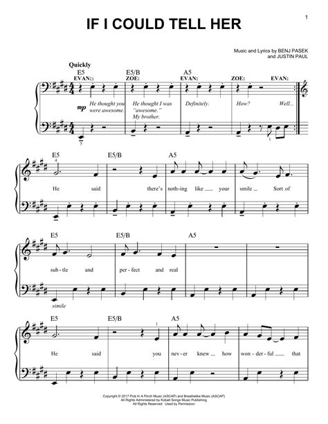 If I Could Tell Her From Dear Evan Hansen By Pasek And Paul Sheet Music For Easy Piano At Sheet