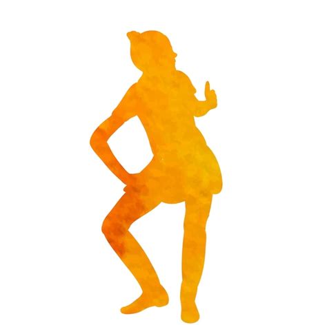 Vecteur Isol Fond Blanc Aquarelle Silhouette Fille Danse Orange Un