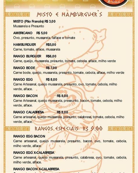 Menu Em Rango Burgue Restaurante Brasil