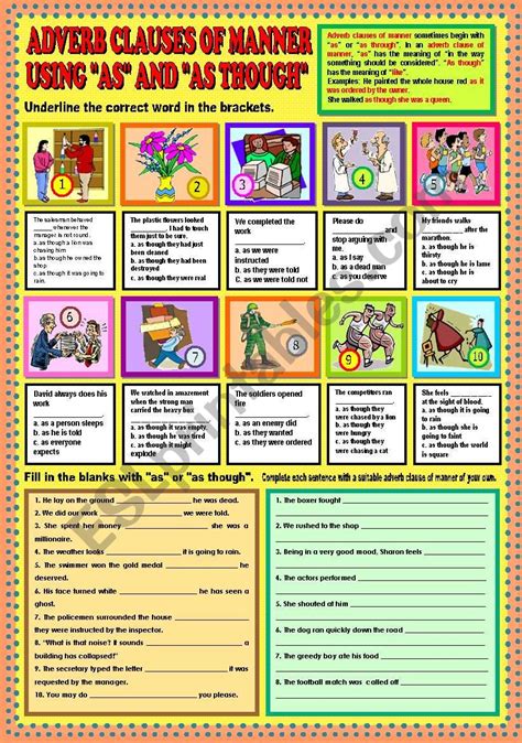 Adverb Clauses Of Manner Using As And As Though Key Esl Worksheet