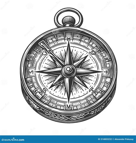 Vintage Compass Rose Engraving Raster Illustration Stock Illustration Illustration Of Print