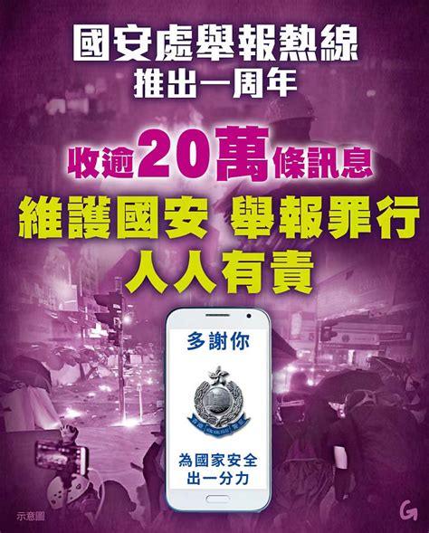 【今日網圖】國安處舉報熱線推出一周年 收逾20萬條訊息 港人花生 港人講地