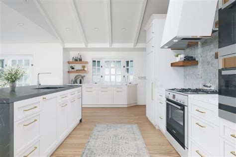 3d Rendered View Of A Wide White Kitchen Modern House Interior Design