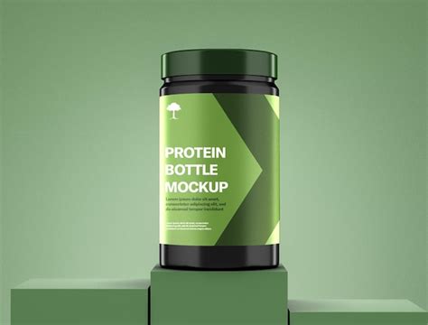 Premium Psd A Green Bottle Label That Says Protein Bottle Mockup