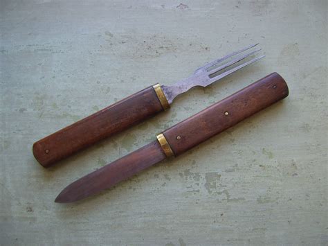 Rare Antique Campaign Cutlery Knife Fork Set Travelling Cutlery Set