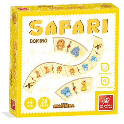 Jogo Didático Dominó Safari 28 Peças Madeira Presente Dia Das Crianças