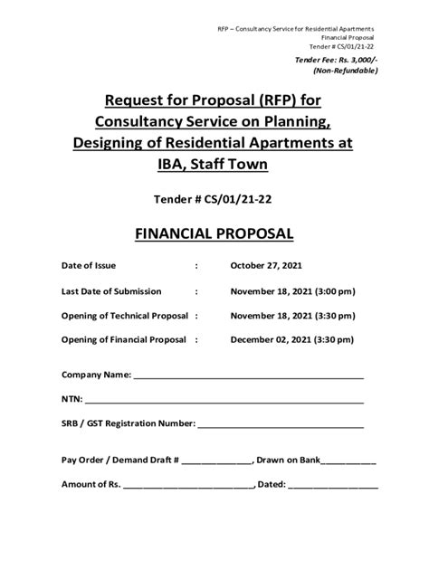 Fillable Online Tenders Iba Edu Request For Proposal RFP For