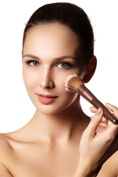 Beauty Model With Makeup Brush Bright Make Up For Brunette Woman With