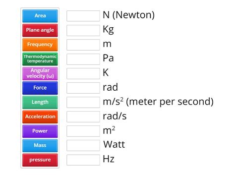 Physical Quantity And Units Match Up