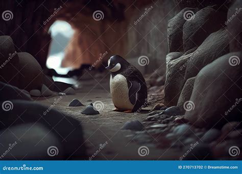 Lonely Penguin Abandoned By His Flock Generative Ai Stock Illustration