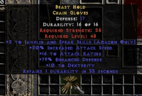 D2r Non Ladder Rare Gloves 2 Javelin Skills 20 Increased Attack Speed High Stats