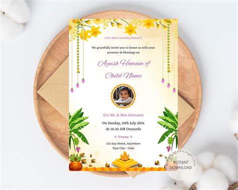 Ayush Homam Ceremony Invitation Auyushya Homa Invitation Card Baby