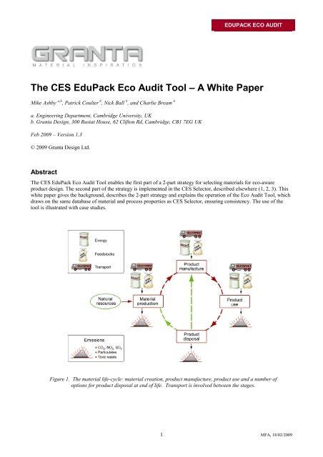 The Ces Edupack Eco Audit Tool A White Paper Maelabs Ucsd