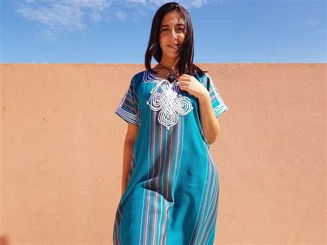 Marokkaanse Blauwe Jurk Boho Kaftan Voor Vrouwen Lang Etsy Nederland