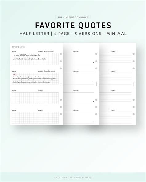 Half Size Favorite Quotes Template Printable Positive Mindset Quotes