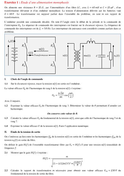 exercice corrigé onduleur Etude d un alimentation monophasé