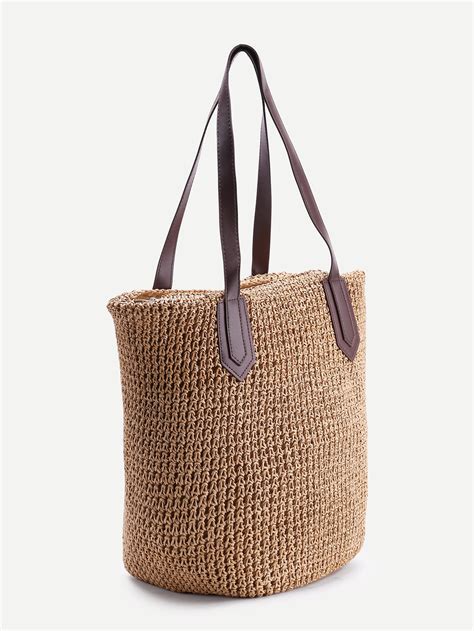 Simple Straw Tote Bag With Zipper Shein Sheinside