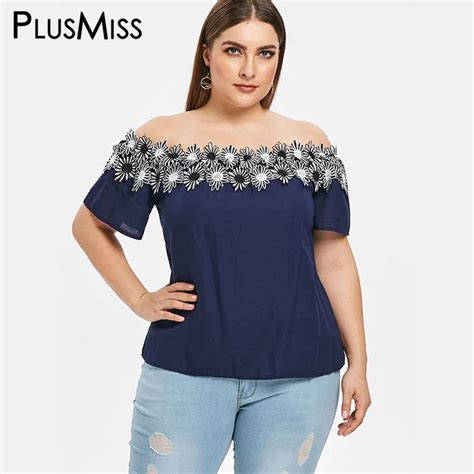 Plusmiss Plus Size Xxxxxl Floral Applique Off Shoulder Boho Blouse