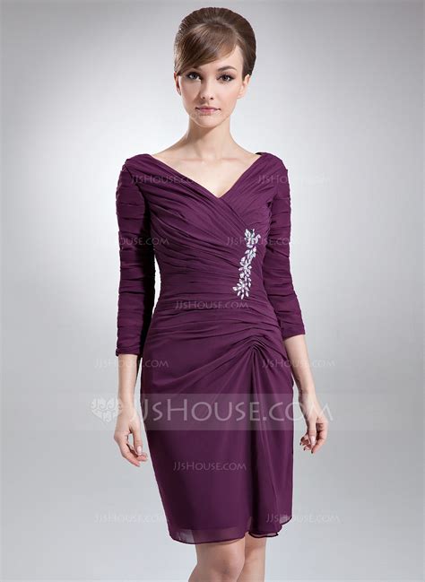 Sheath Column V Neck Knee Length Chiffon Mother Of The Bride Dress With