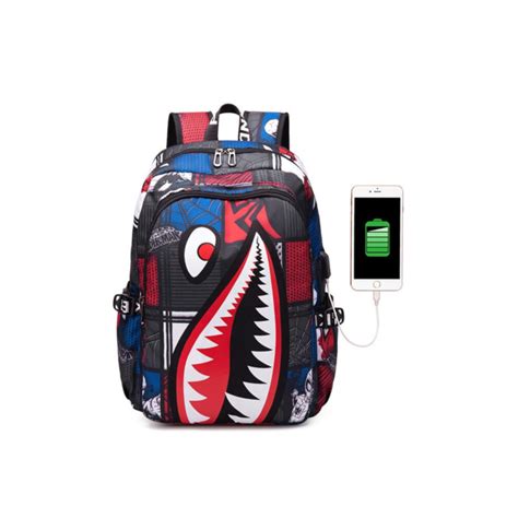 Ayo And Teo Backpack Bag A Bathing Ape Backpack Bape Head Teeth Shark Supreme Ebay