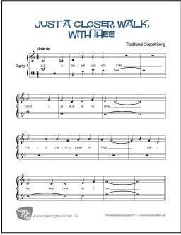 Just A Closer Walk With Thee Beginner Piano Sheet Music