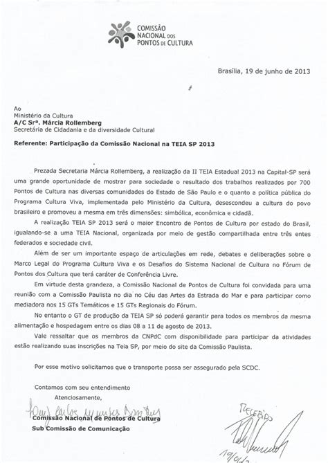 OFÍCIO SOLICITANDO APOIO PARA A PARTICIPAÇÃO DA CNPdC NA TEIA SP