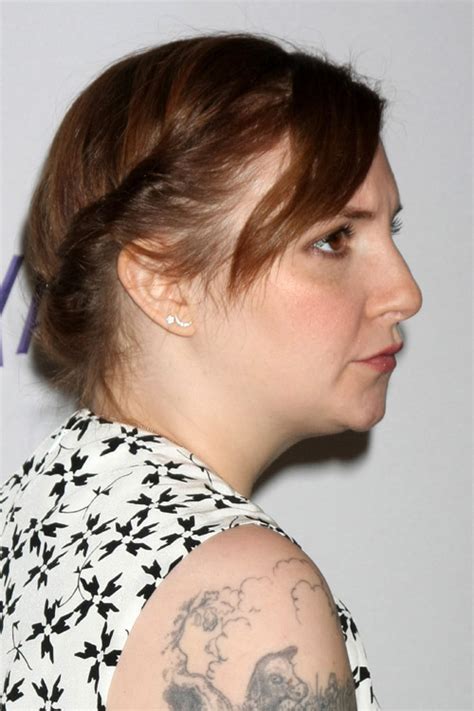 Lena Dunham Straight Medium Brown Sideswept Bangs Updo Hairstyle