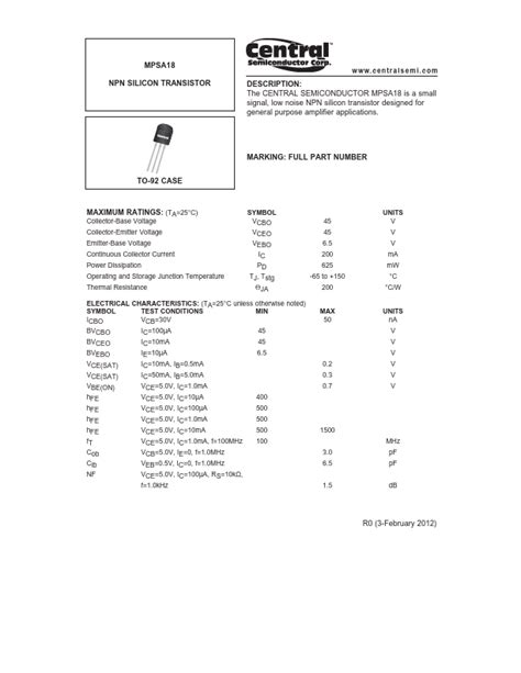 Mpsa Datasheet Pdf Npn Silicon Transistor