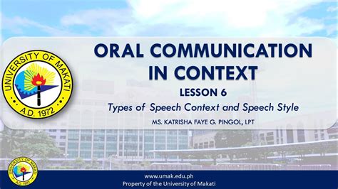 Lesson 6 Types Of Speech Context And Speech Style Oral Communication