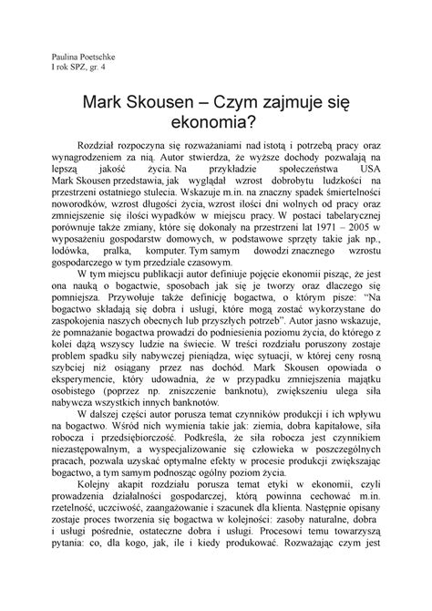 Ekonomia Paulina Poetschke I Rok SPZ Gr 4 Mark Skousen Czym