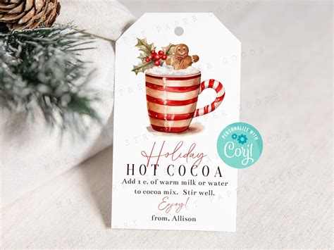Holiday Hot Cocoa Mix Instructions Gift Tag Editable Hot Chocolate Christmas Tag Teacher