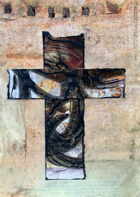 Abstract Cross By Shirley Johnson Acrylic And Ink On Altered Magazine