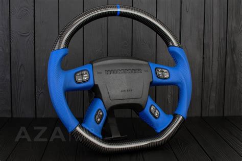 Steering Wheel Hummer H Carbon Fiber Perforated Dark Blue Leather