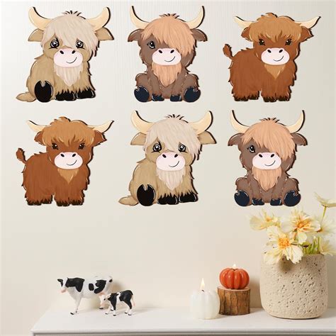 Therwen 6 Pcs Highland Cow Wall Decorations Cute Highland